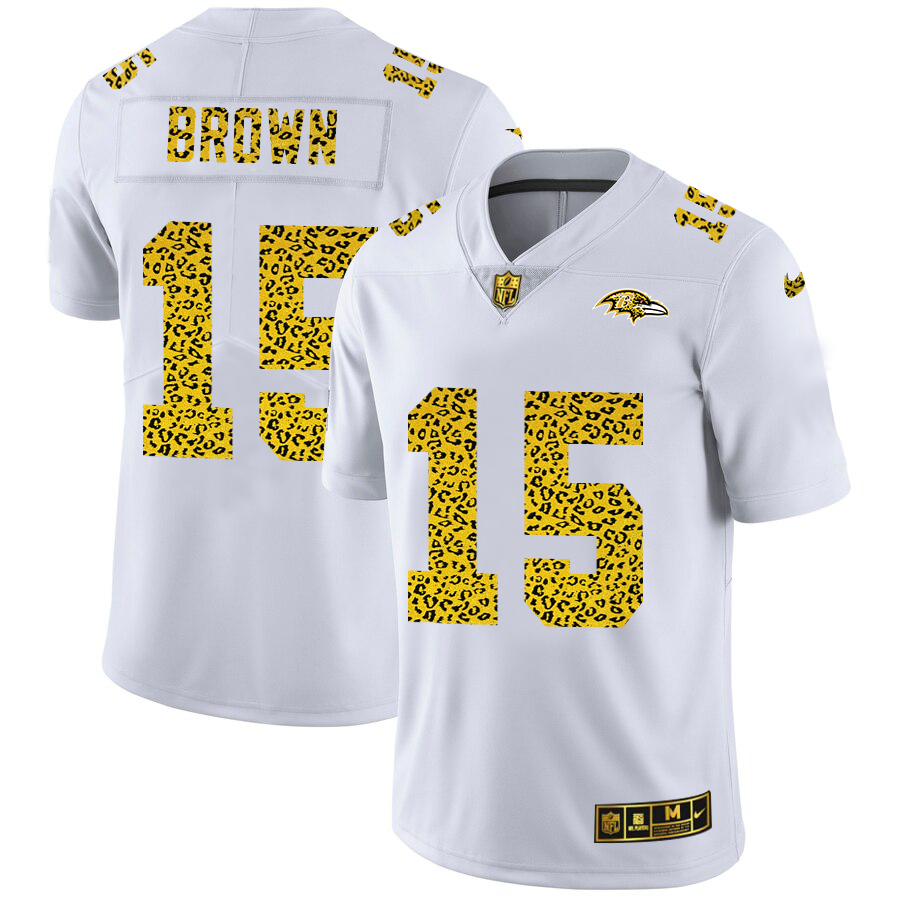 Baltimore Ravens #15 Marquise Brown Men Nike Flocked Leopard Print Vapor Limited NFL Jersey White->baltimore ravens->NFL Jersey
